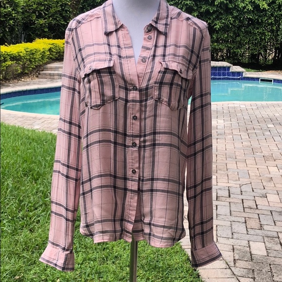 Paige pink plaid button down top - Picture 1 of 6